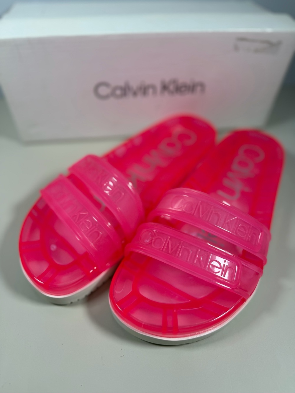 Calvin Klein Hot Pink Jelly Slide Sandals